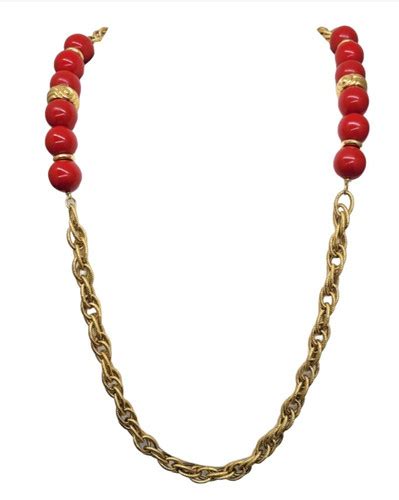 givenchy necklace redtuberedtubeparis|Vintage 1977 Signed Givenchy Goldtone Red Sautoir Necklace.